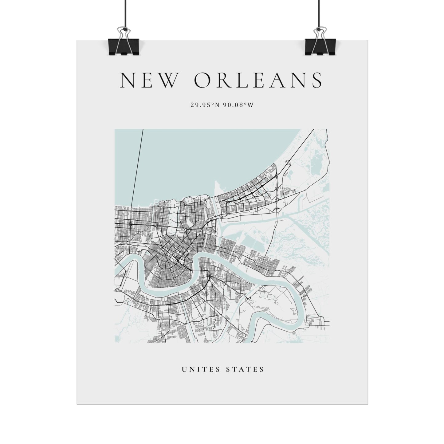 New Orleans Map Print Glacial Line Series