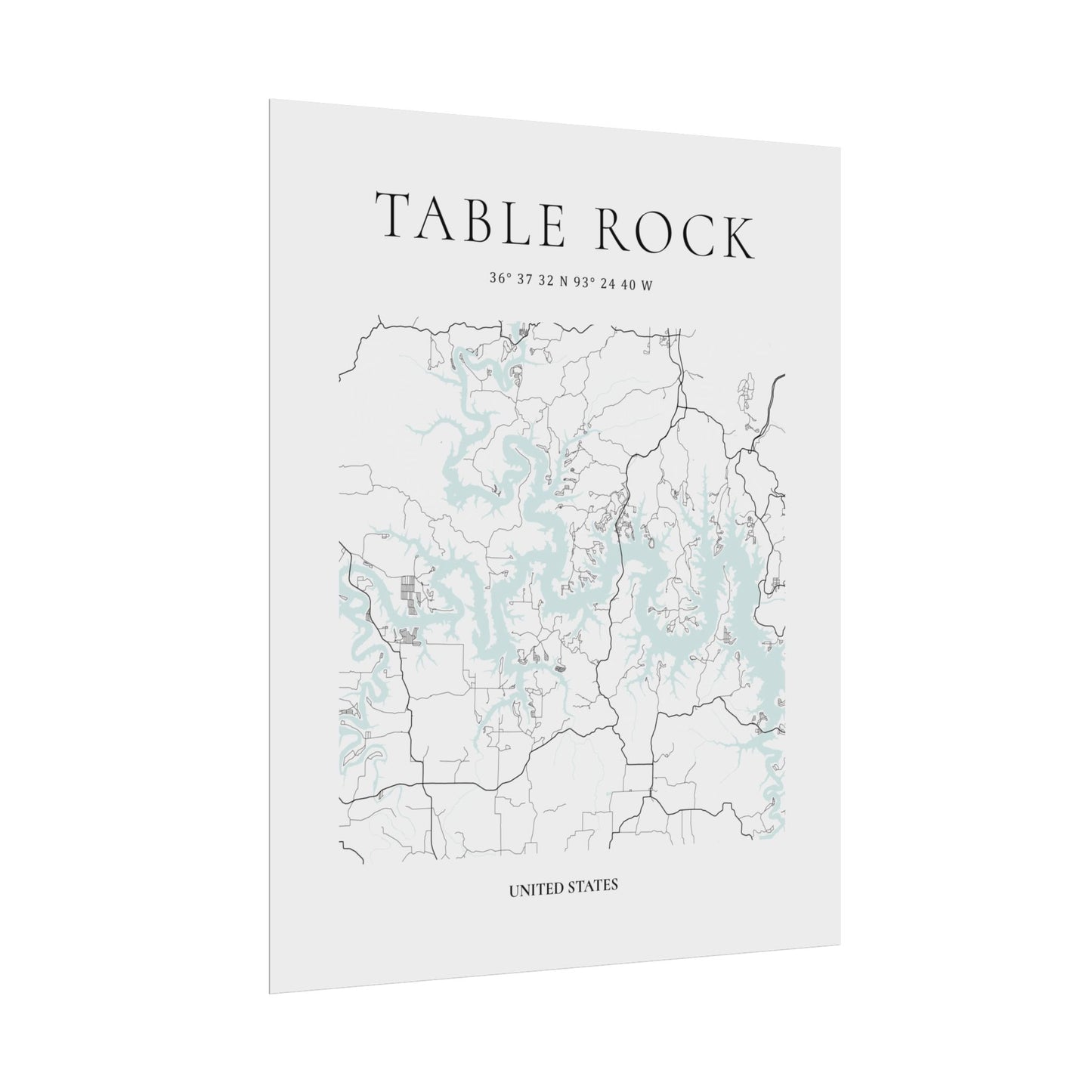 Table Rock Lake Map Print Glacial Line Series