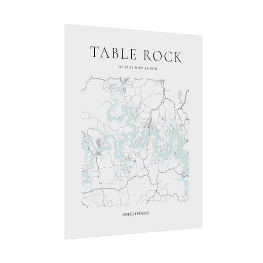 Table Rock Lake Map Print Glacial Line Series