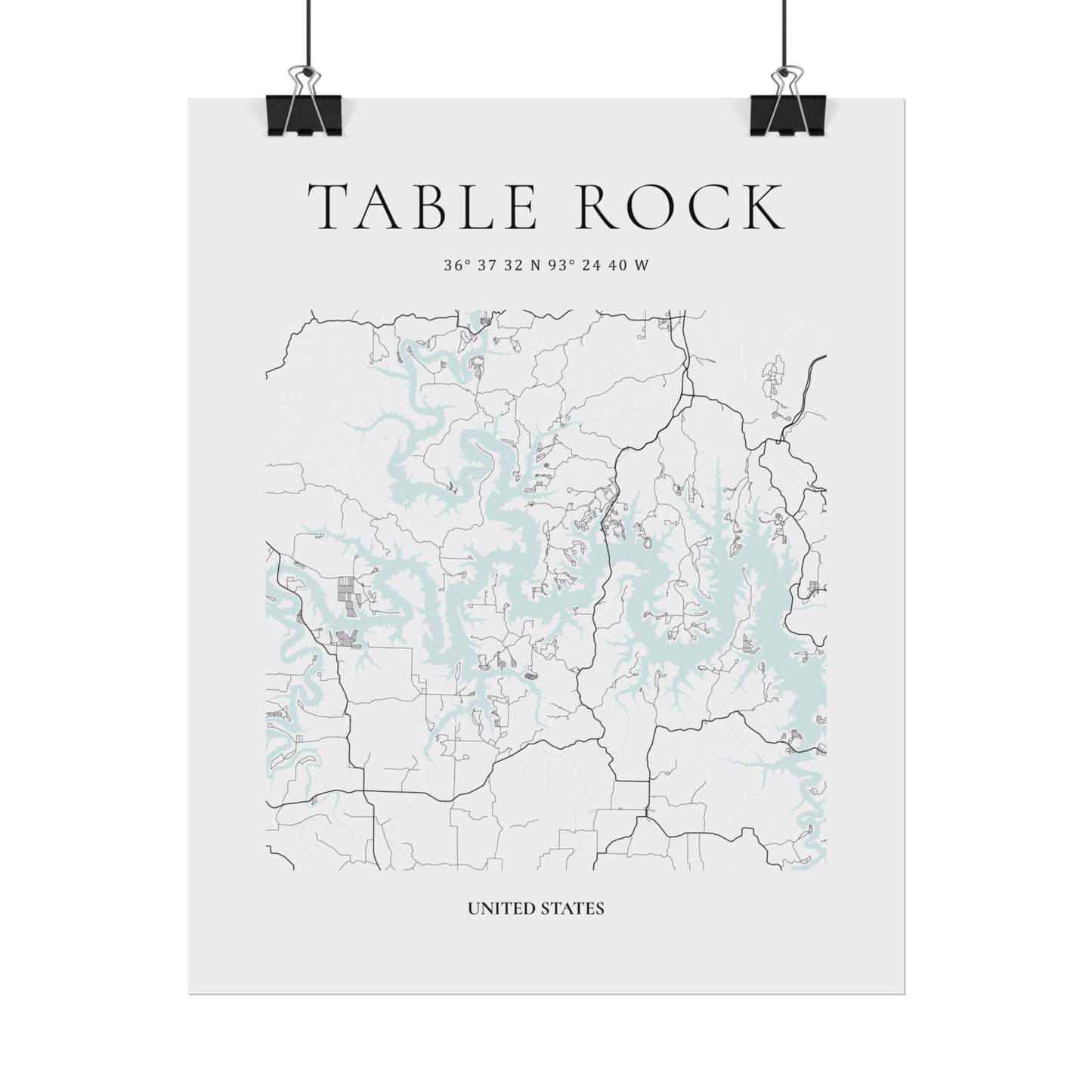 Table Rock Lake Map Print Glacial Line Series