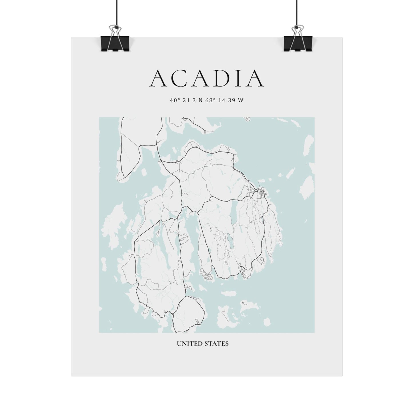 Acadia National Park Map Print Glacial Line Series