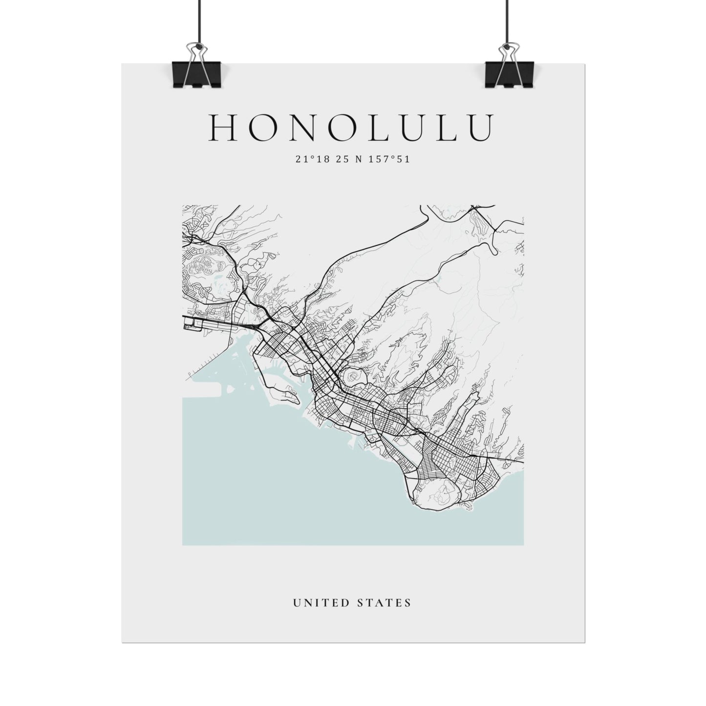 Honolulu Map Print Glacial Line Series