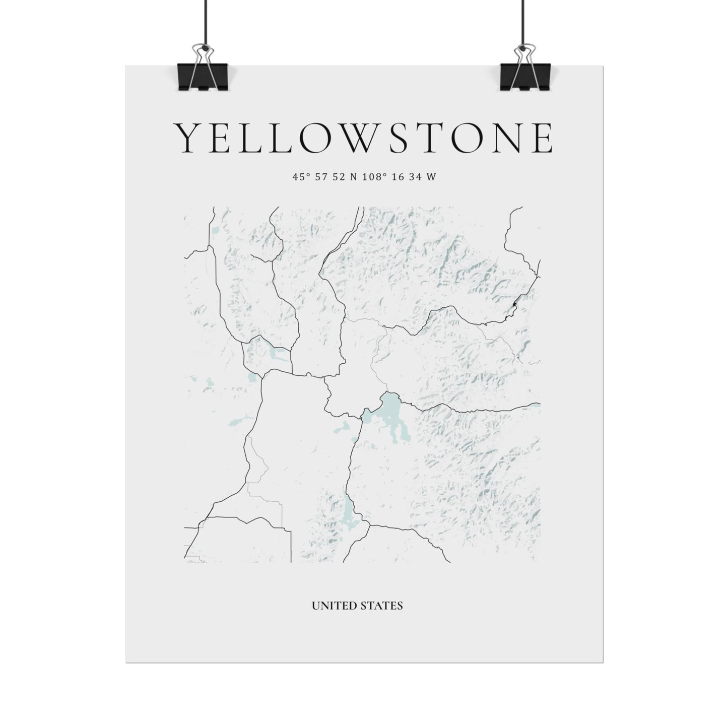 Yellowstone National Park Map Print Glacial Line Series