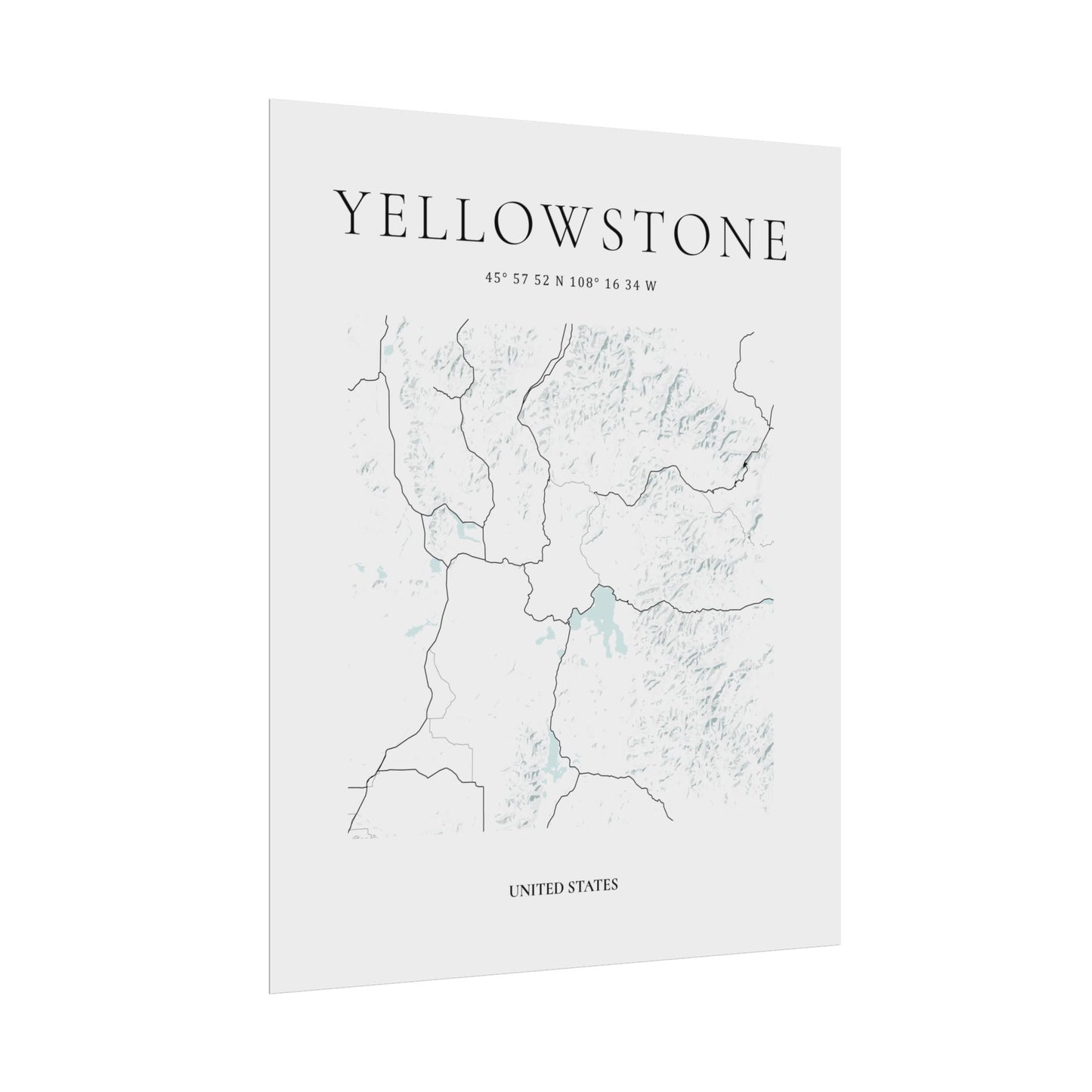 Yellowstone National Park Map Print Glacial Line Series