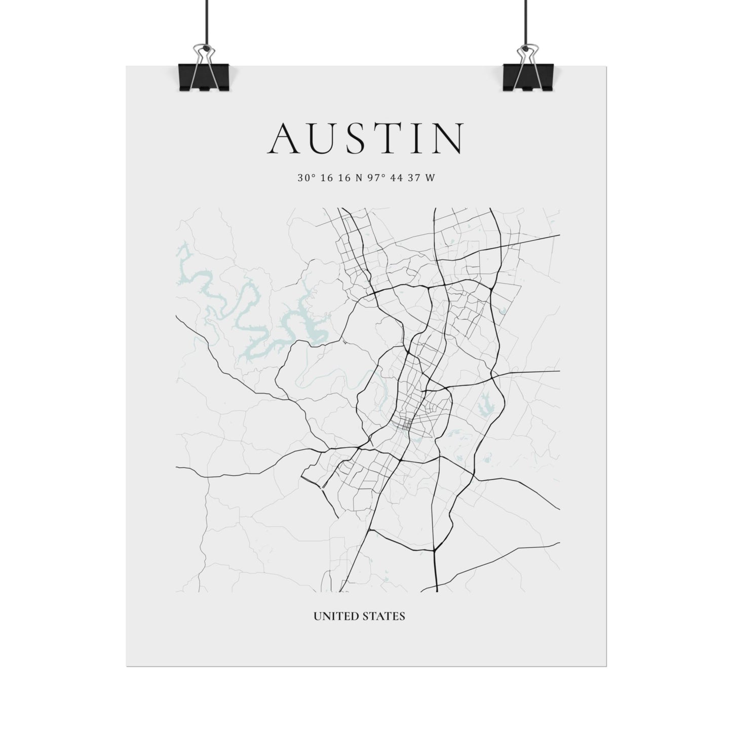 Austin Map Print Glacial Line Series
