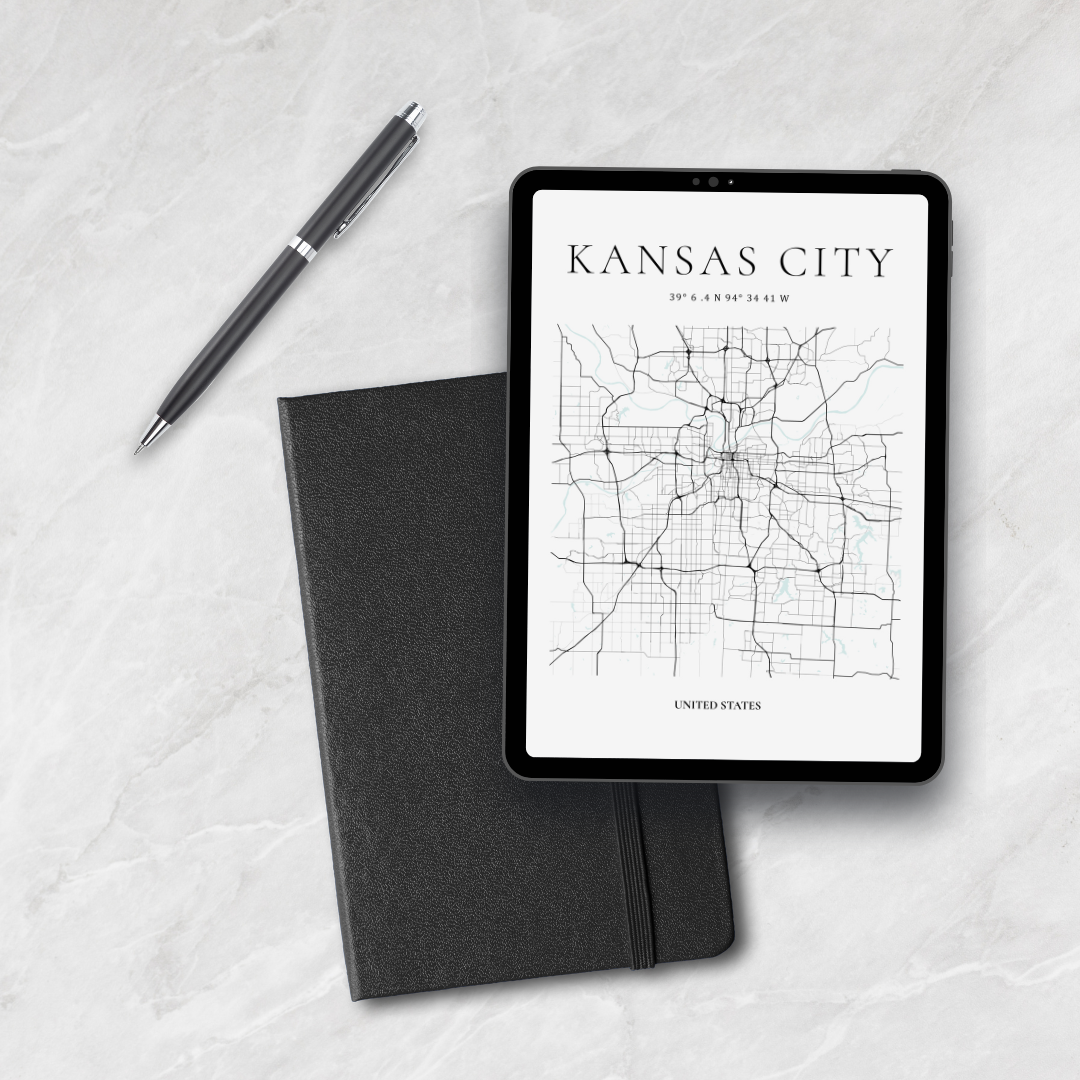 Kansas City Map Printable Glacial Line Series
