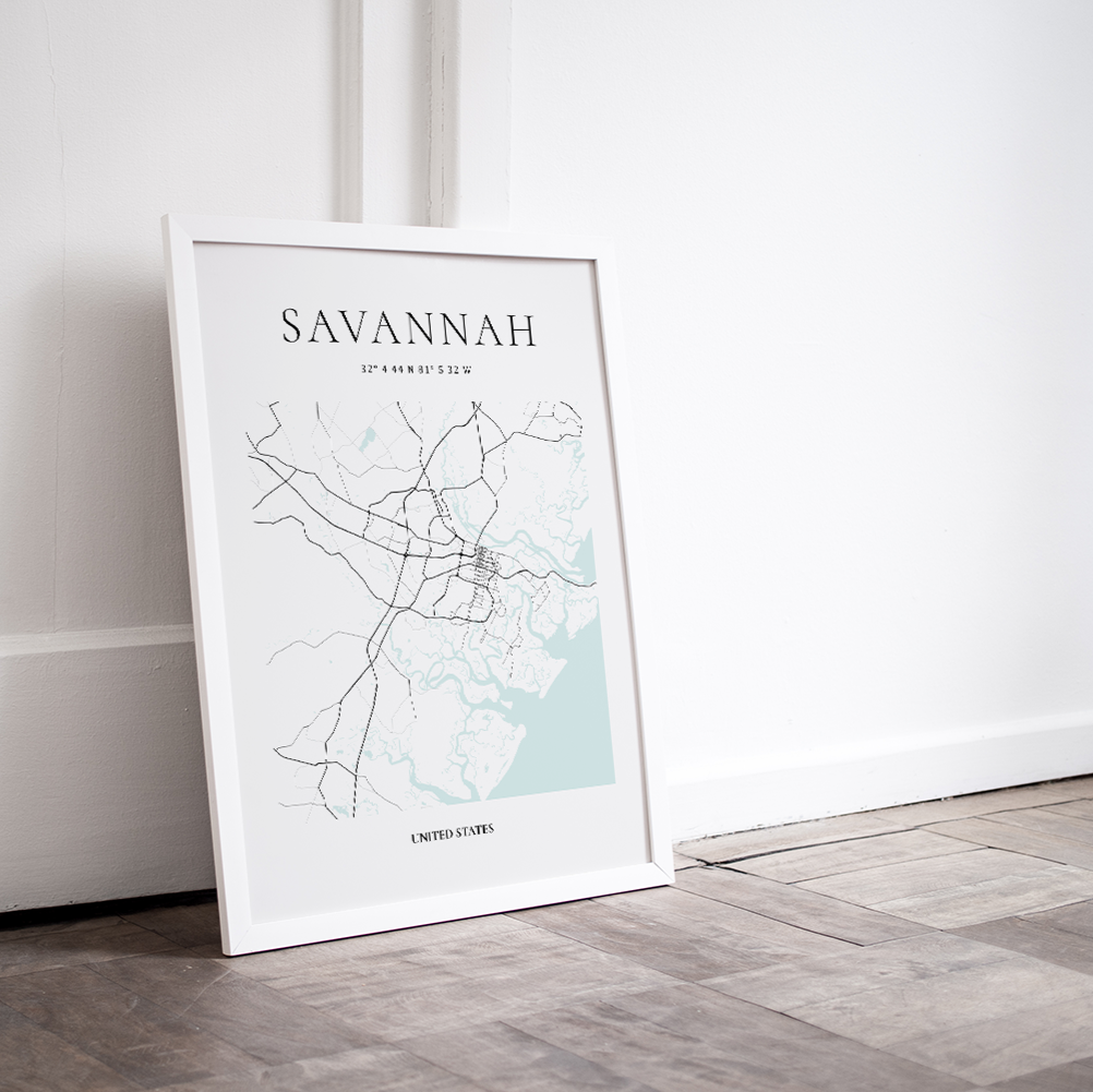 Decorative map of Savannah Georgia by Atlas & Ink Artistic Cartography Co.