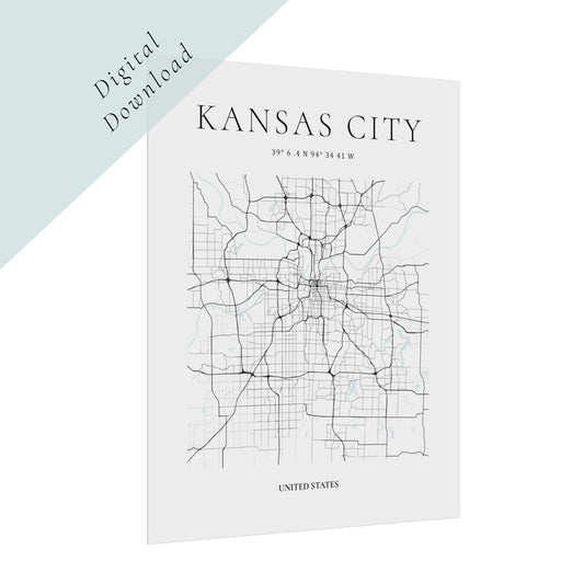 Kansas City Map Printable Glacial Line Series