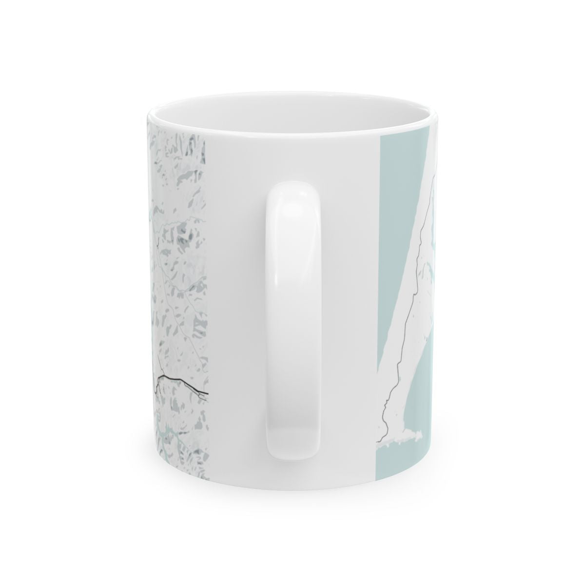 Atlas & Ink mug with a design of a custom map, on a white background.