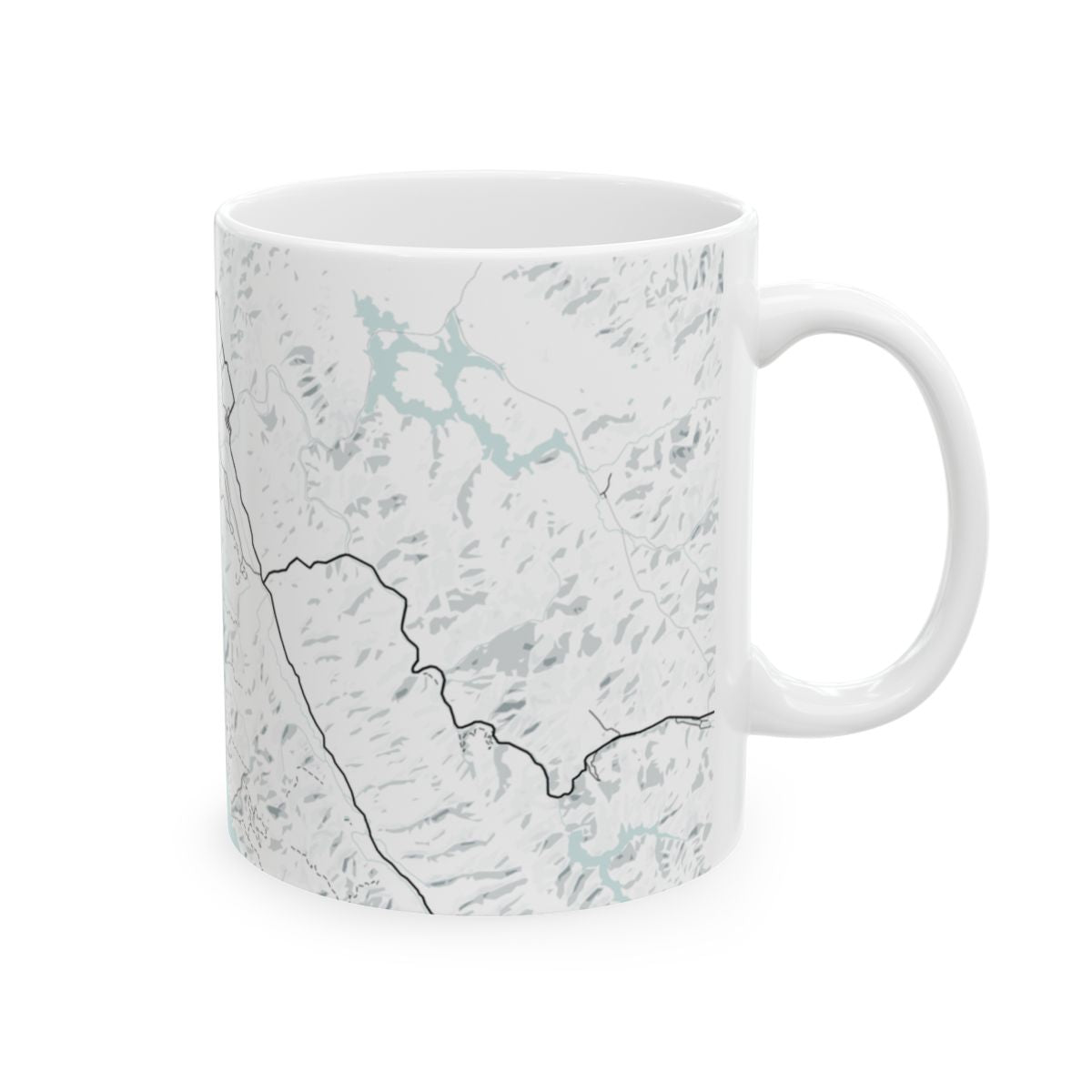 Atlas & Ink mug with custom map pattern on a white background