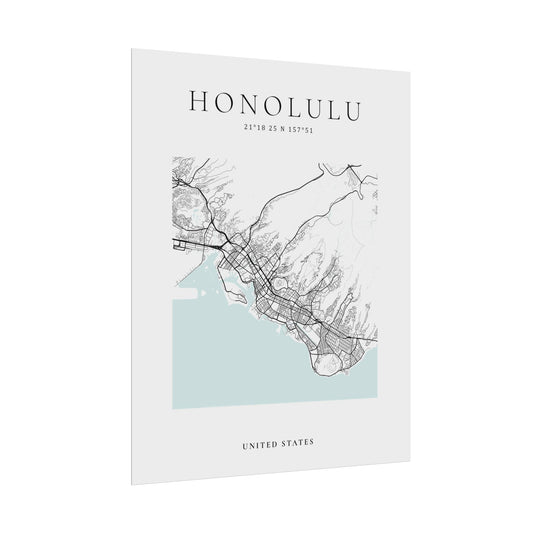 Honolulu Map Print Glacial Line Series