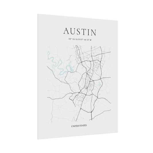 Austin Map Print Glacial Line Series