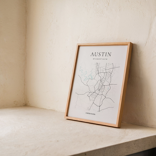 Austin Map Print Glacial Line Series