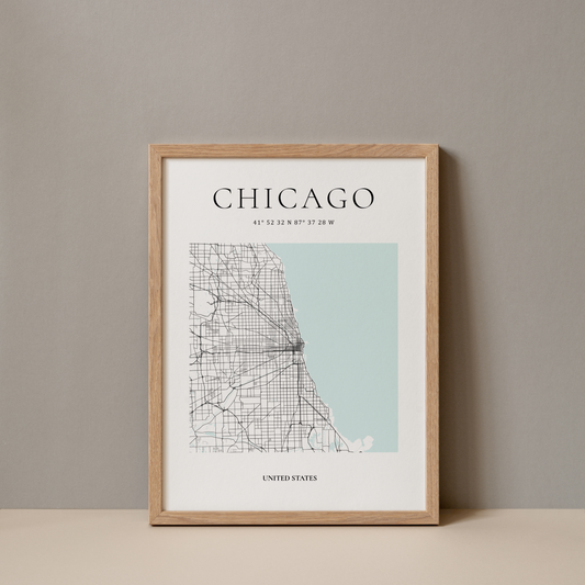 Home or office decor map of Chicago by Atlas and Ink.