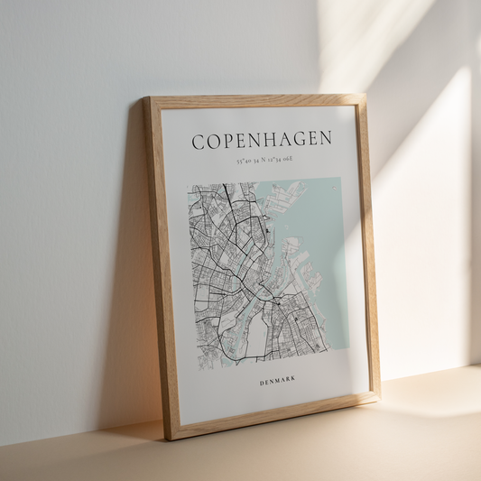 Home or office decor map of Copenhagen by Atlas and Ink.