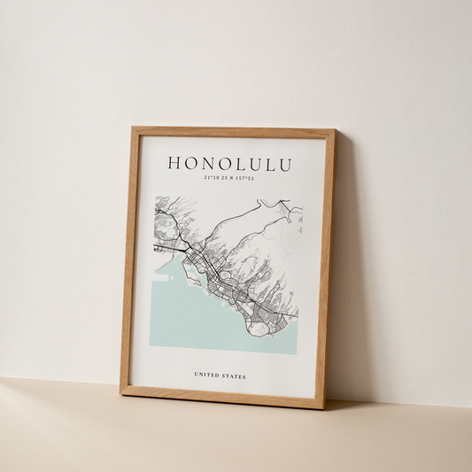 Honolulu Map Print Glacial Line Series