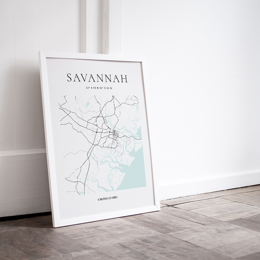 Decorative map of Savannah Georgia by Atlas & Ink Artistic Cartography Co.