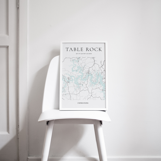 Artistic map of Table Rock Lake for home or office lake decor by Atlas & Ink Artistic Cartography Co.