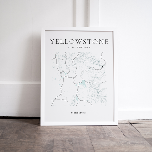 Yellowstone National Park Map Print Glacial Line Series