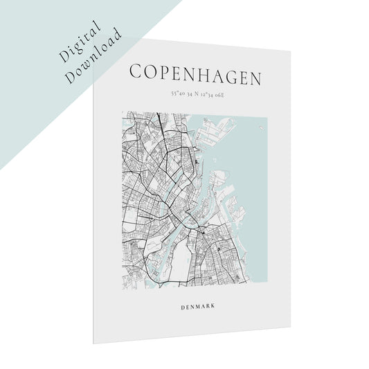 Copenhagen Digital Map Printable Glacial Line Series